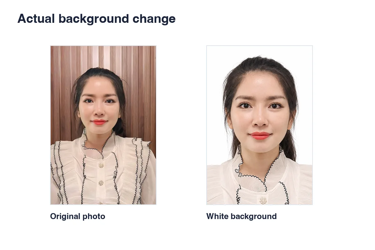 Real portrait before and after changing the background to white on Rakuphoto.