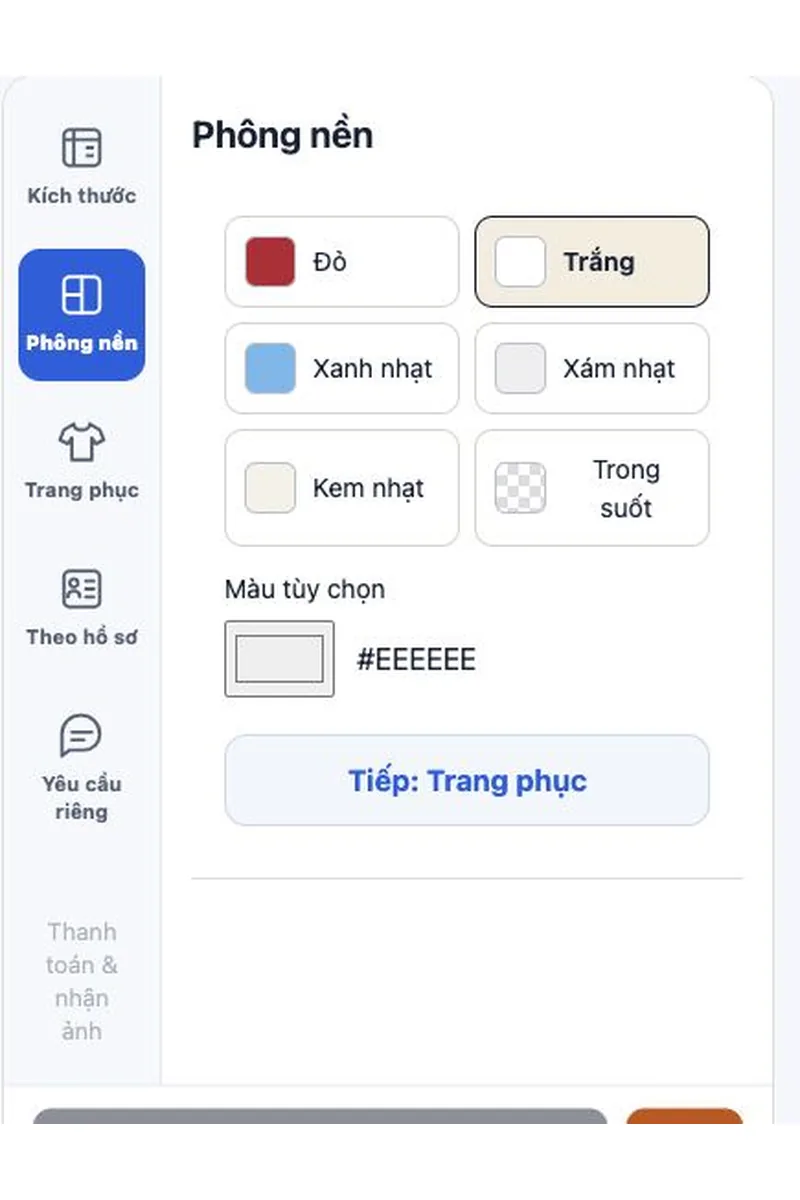 Bảng chọn phông nền ảnh thẻ online trắng, xanh nhạt và màu khác trên Rakuphoto