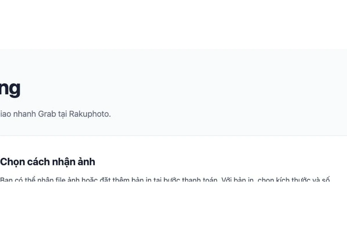 Trang giao hàng Rakuphoto công bố phí in ảnh thẻ online 30.000đ mỗi tờ và giao nội địa 35.000đ mỗi đơn