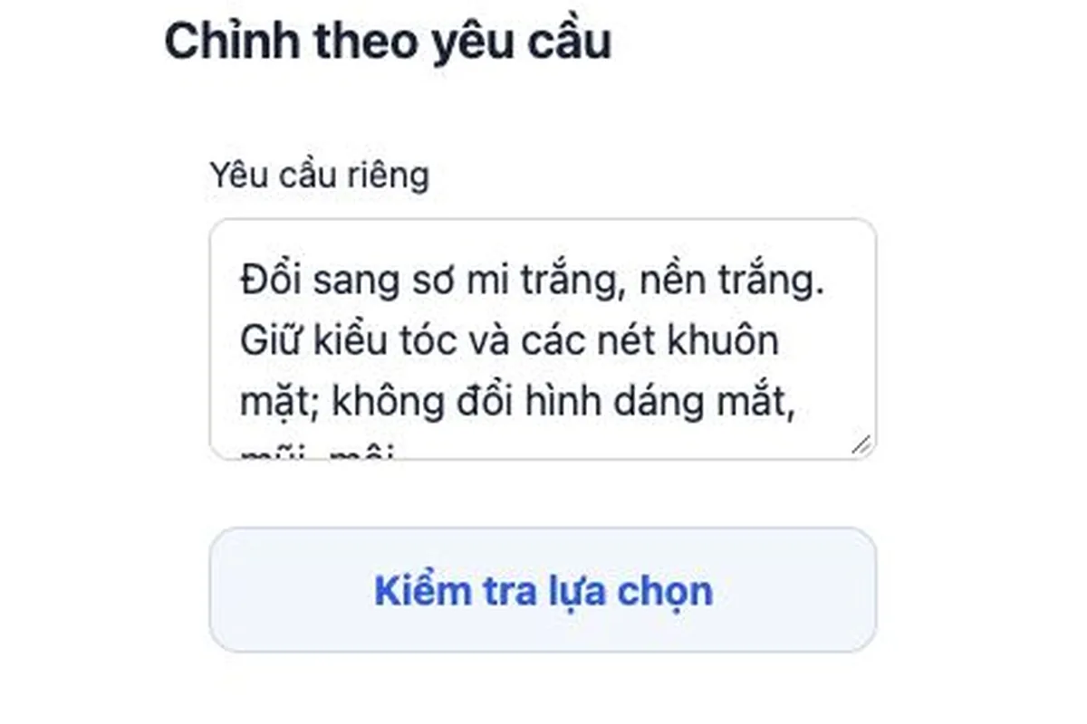Ví dụ yêu cầu thay nền, trang phục ảnh thẻ online và giữ các nét khuôn mặt trên Rakuphoto